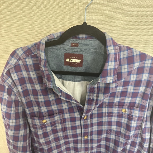 Purple and Navy Plaid Casual Button Down Shirt - Picture 2 of 3